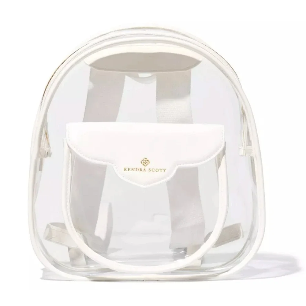 Kendra Scott Clear Backpack Bag Brand New With Tags Gold Emb Pocket White Staps
